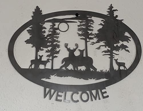 CZ Grain Great Outdoors Welcome Sign Metal Art - Made in USA - Yard or Garden Art, Silhouette Art