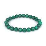 CZ Grain Handmade Malachite Gem Semi Precious Gemstone 8mm Round Beads Stretch Bracelet 7" Unisex