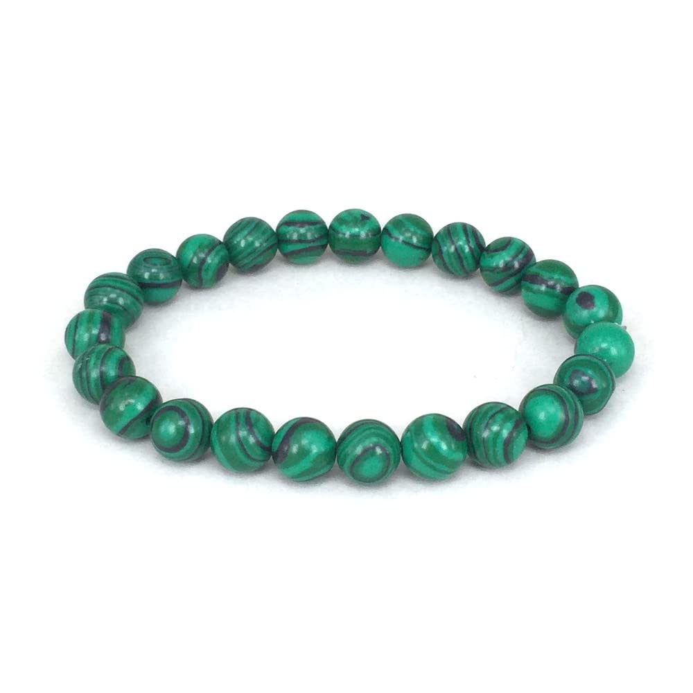 CZ Grain Handmade Malachite Gem Semi Precious Gemstone 8mm Round Beads Stretch Bracelet 7" Unisex