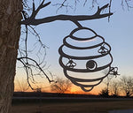 CZ Grain Bee Hive on a Branch Metal Art - Made in USA - Garden Yard Art Honeycomb - Silhouette Art
