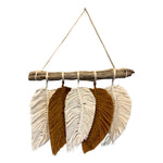 CZ Grain Macrame Feathers and Driftwood Wall Hanging - Bohemian Style Wall Art - All Natural and Handmade in USA.
