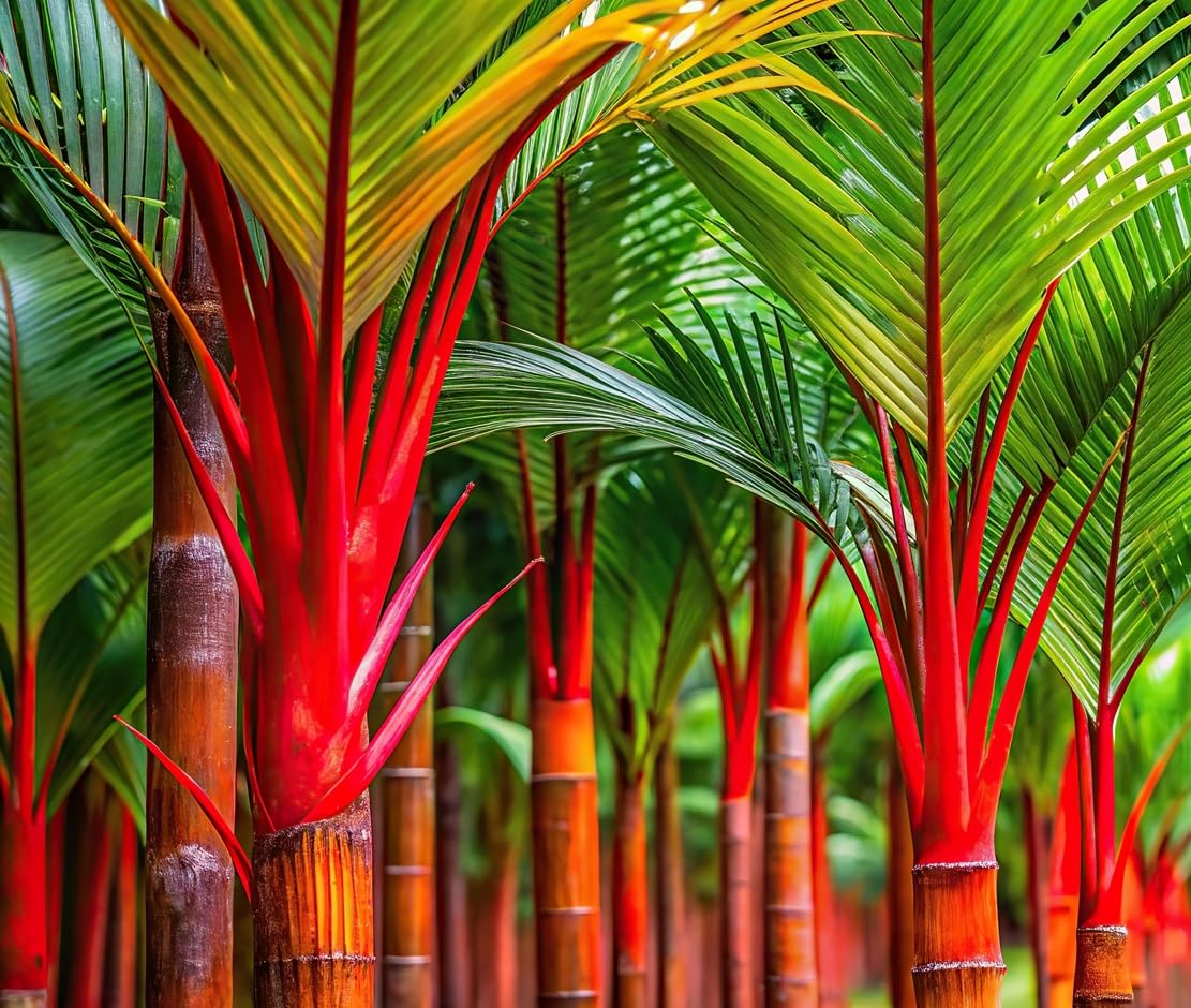 10 Red Sealing Wax Lipstick Palm Tree Seeds (Cyrtostachys Renda) House Plant