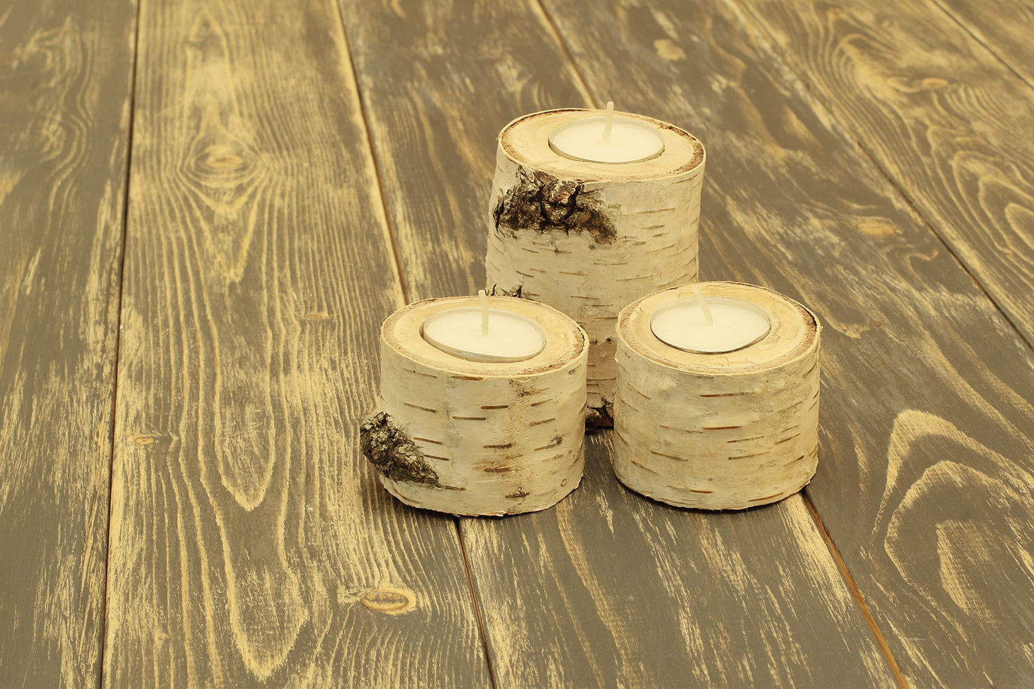 Real Birch Log Tea-Light Candleholder Set of 3 - Candles Included