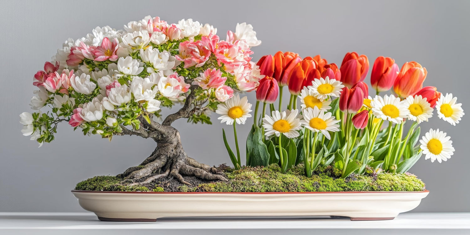 Colorful Bonsai Kit - 10 Azalea Bonsai Tree Seeds, 7 Tulip Bulbs and 100 Daisy Seeds -No Pot Included