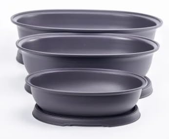 CZ Grain Set of 3 Heavy Duty Oval Bonsai Display Pots with Drip Trays - 10, 14, and 18 Inch Pots