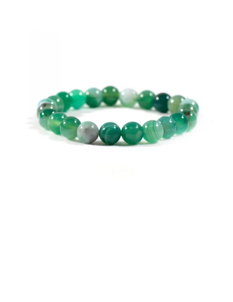 CZ Grain Striped Blue Agate Soothing Crystal Chakra Bracelets for Men and Women Meditation and Calming