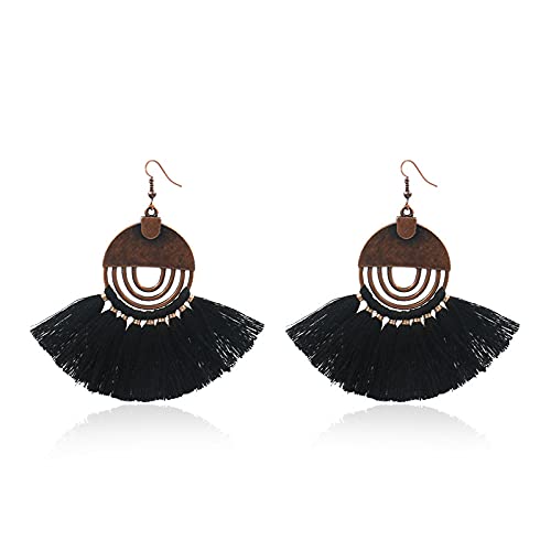 Macrame Earrings -Bohemian Black Fringe - Lightweight Quality Earrings - Stocking Stuffer