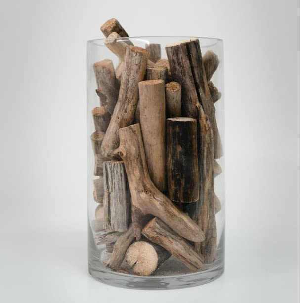 Small Driftwood Pieces in a Large Vase - Beach House Decor or Wedding Table Centerpiece - Glass Vase and Driftwood - Rustic and Chic Lake House, Boho