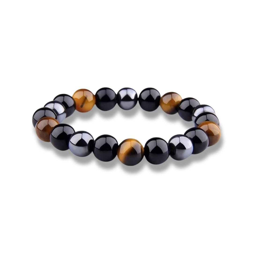 CZ Grain Triple Protection Bracelet - For Protection - Bring Luck And Prosperity - Hematite - Black Obsidian - Tiger Eye - Stone Bracelets