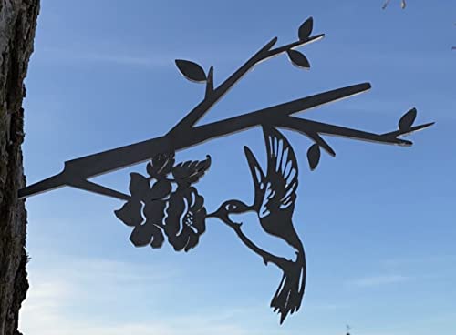 CZ Grain Hummingbird and Flower Metal Art - Made in USA
