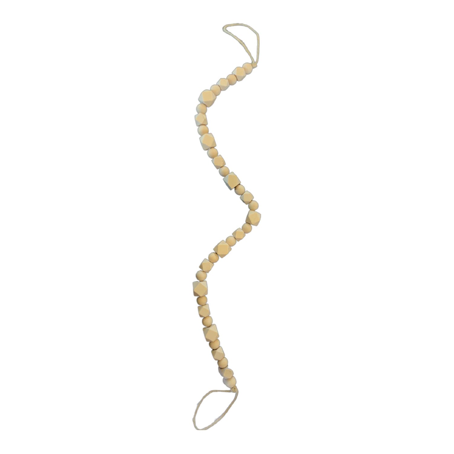 Authentic Farmhouse Wooden Geometric Macramé Beads Strung On Twine with a Rustic Fringe Tassel.