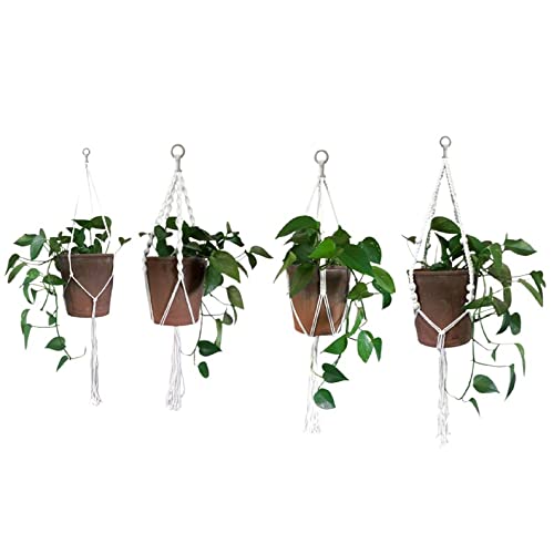 Authentic Set of 4 Macrame Plant Holder Basket With Wooden beads For Indoor And Outdoor Bohemian Decor