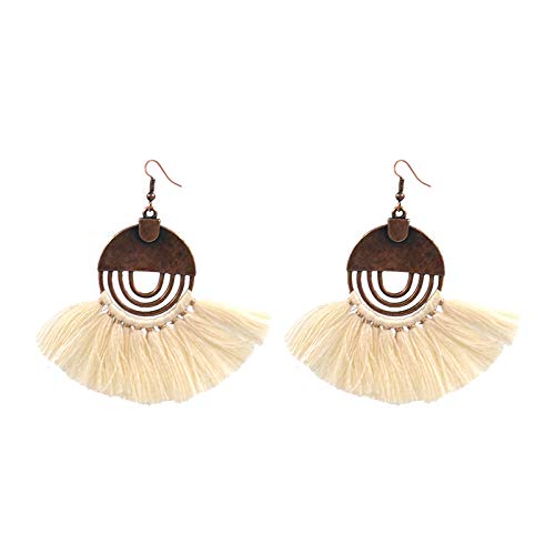 Macrame Earrings -Bohemian White Fringe - Lightweight Quality Earrings