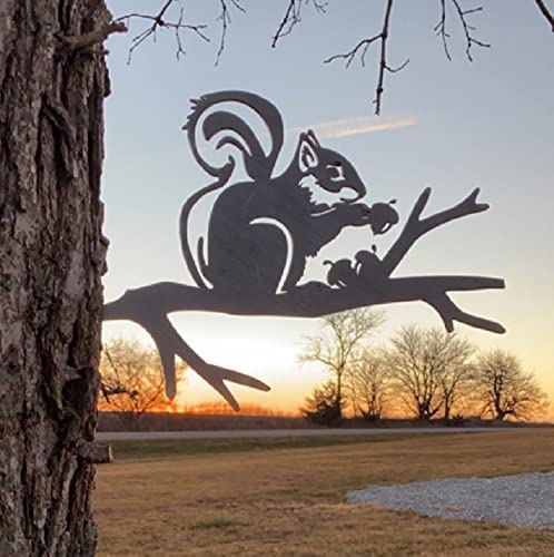 CZ Grain Squirrel on a Branch Metal Art - Made in USA - Yard or Garden Tree Art