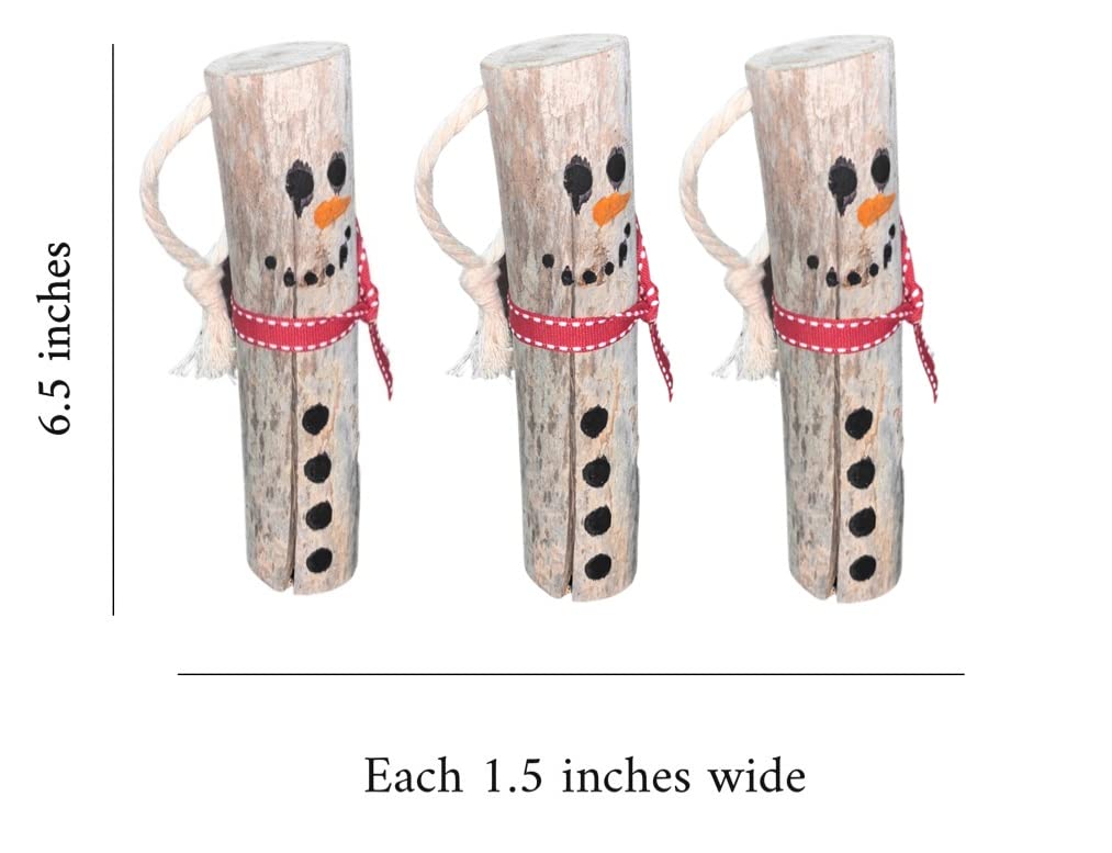 3 Driftwood Snowman Hanging Christmas Tree Ornaments - Approx 6 Inches Tall - Adorable Christmas Decoration - Handmade in USA