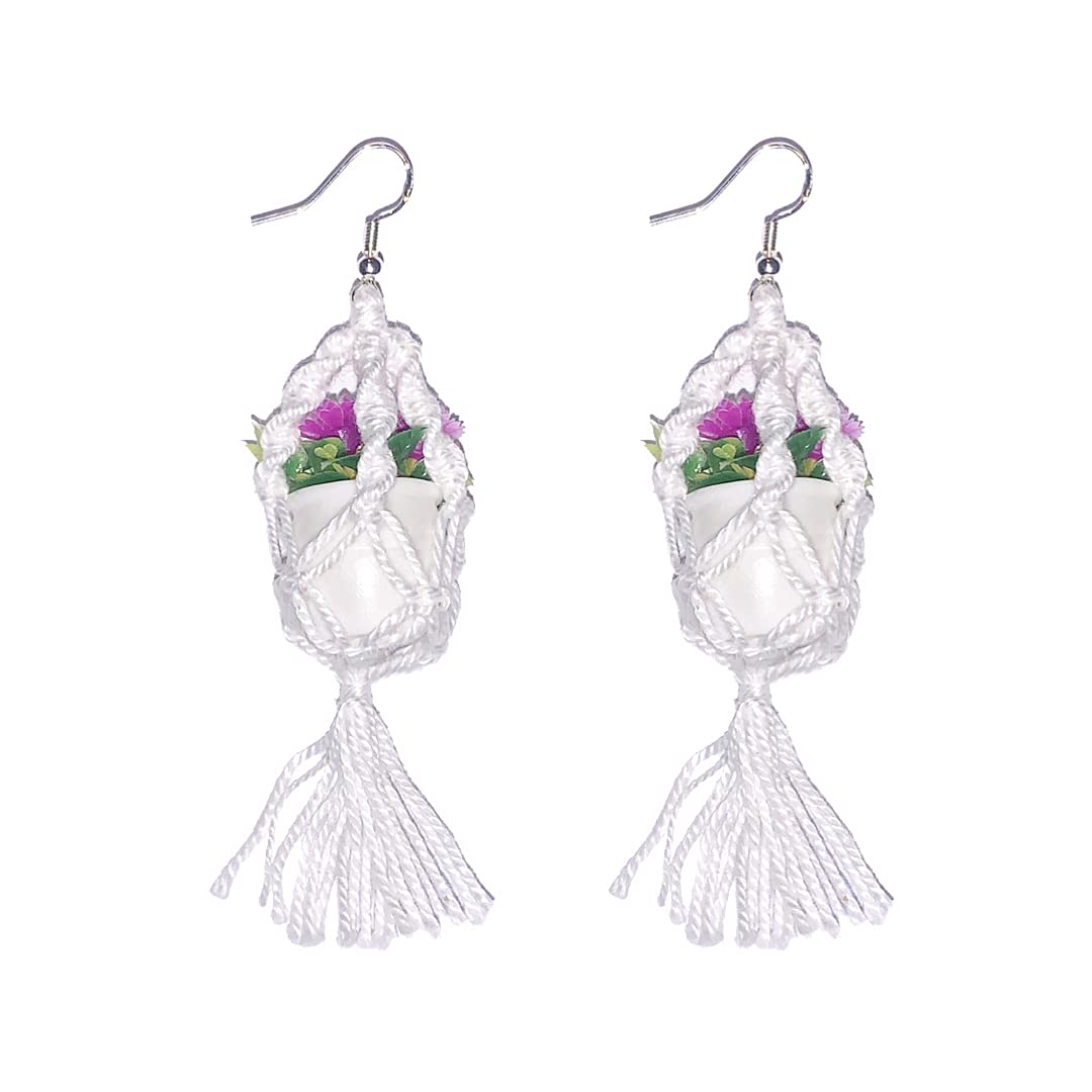 Macrame Flower Pot Earrings - Lightweight Quality Earrings - Plant is a Replica