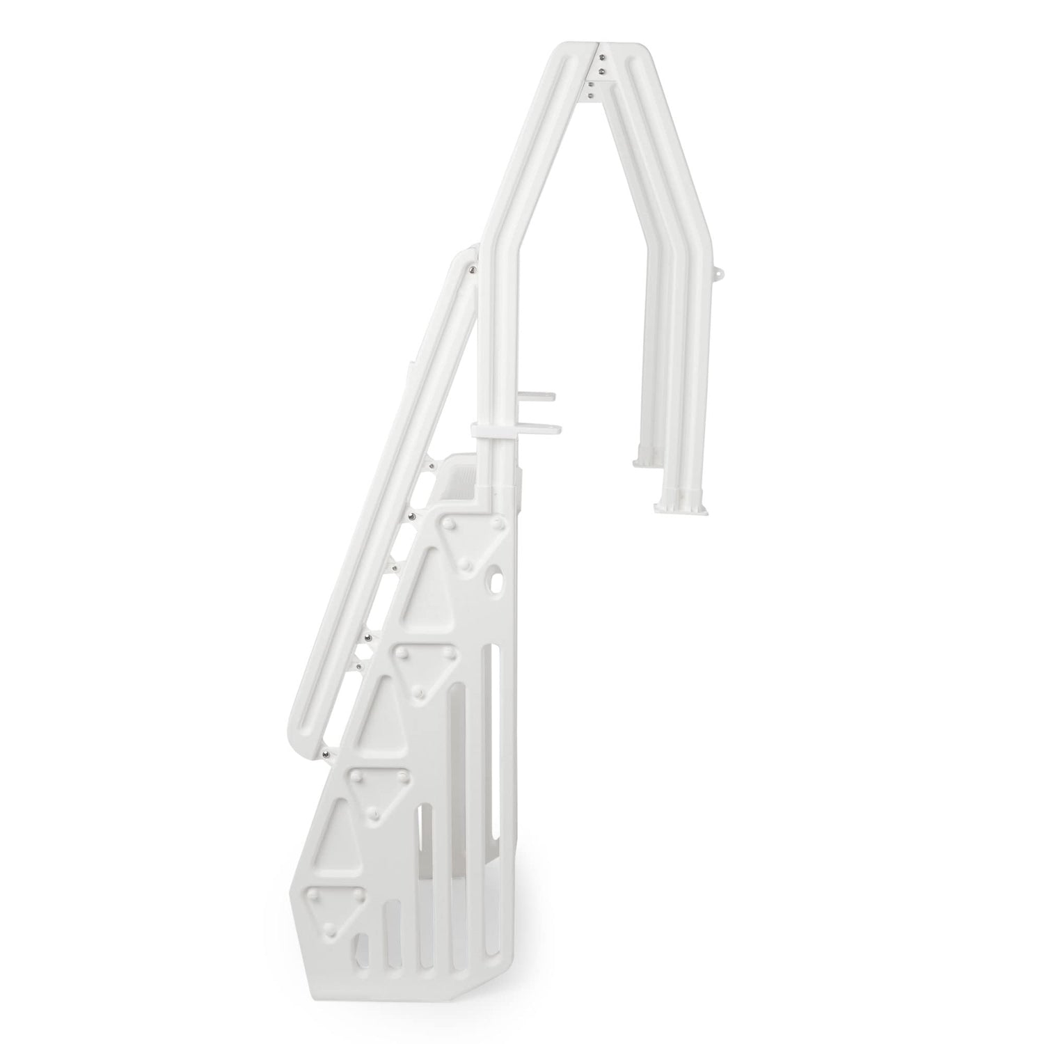 Vinyl Works Deluxe Adjustable 24 Inch in-Pool Step Ladder Entry System for Above Ground Swimming Pools with 2 Rails and Non-Slip Surface, White