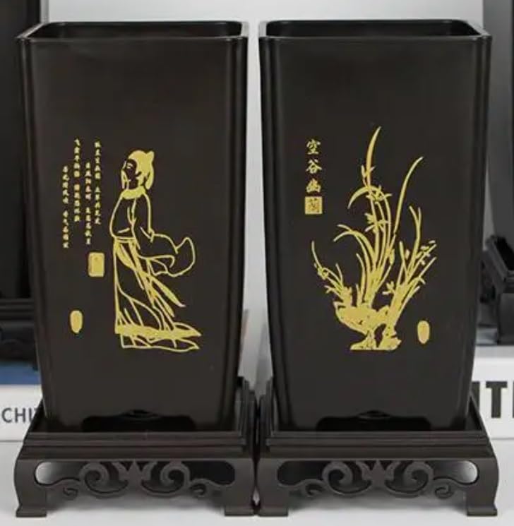 CZ Grain 7 Inch Tall Bonsaii Pot with Tray - Orchid Pot or Bonsai Tree Pot