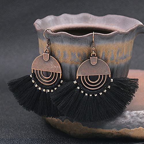 Macrame Earrings -Bohemian Black Fringe - Lightweight Quality Earrings - Stocking Stuffer