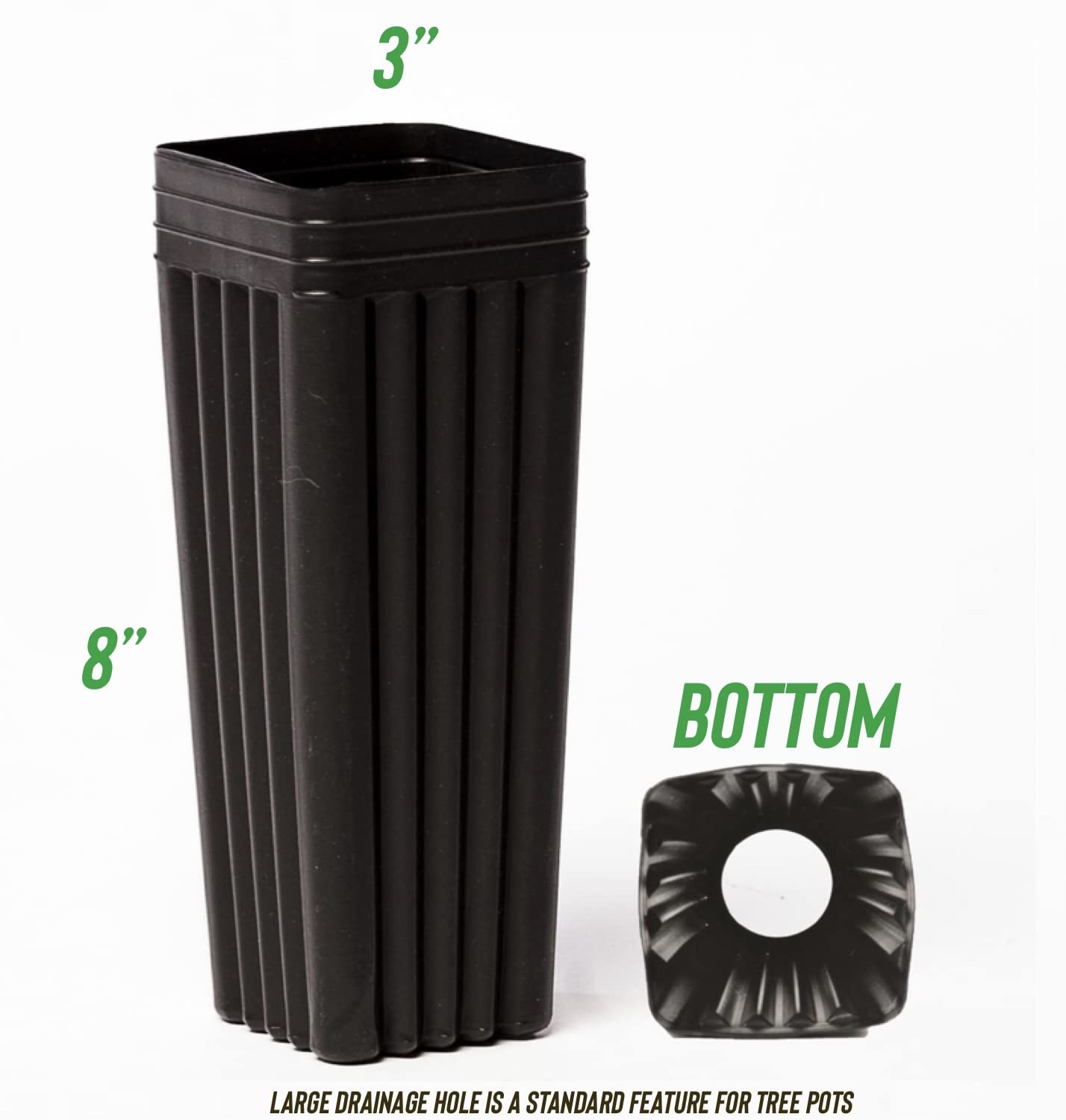Tree Pots 8" H X 3" W Sturdy (10 Pack) - 8 Inch Deep Treepots - Seedling Grafting Pot - for Commercial & Nursery Use - Large Drainage Hole