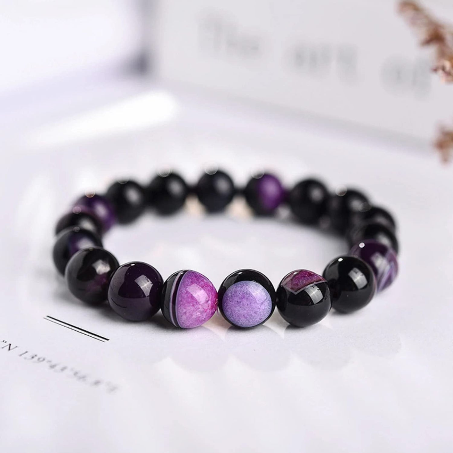 CZ Grain Purple Crystal Agate- Healing- Calming- Power Stone Bracelet