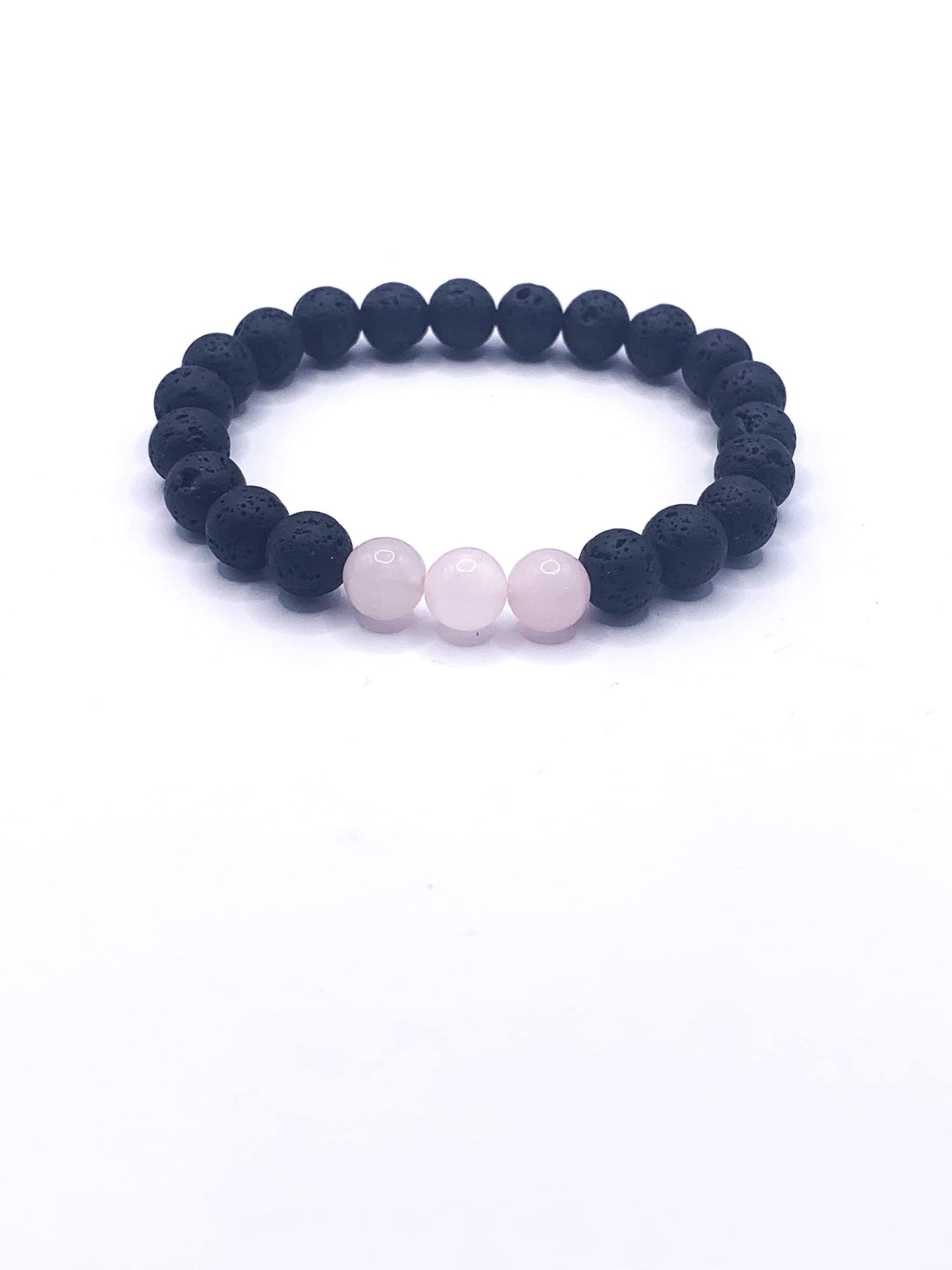 CZ Grain 3 Rose Quartz-crystal Lava Rock Essential Oil Diffuser Bead Bracelet- Chakra