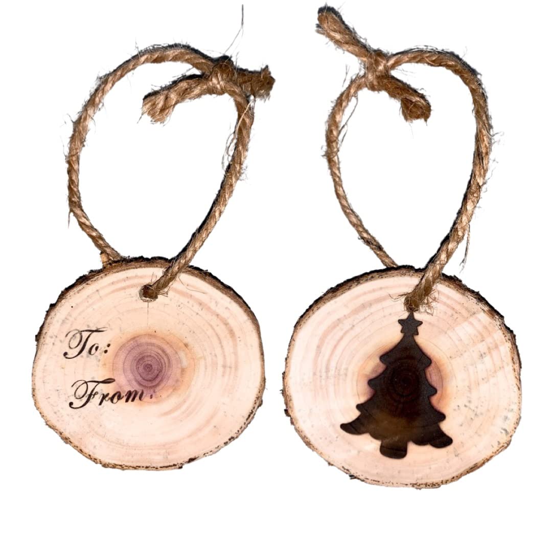 Cedar Slice Christmas Gift Tags and Christmas Ornament - Made in USA - Wine Bottle Gift Tag