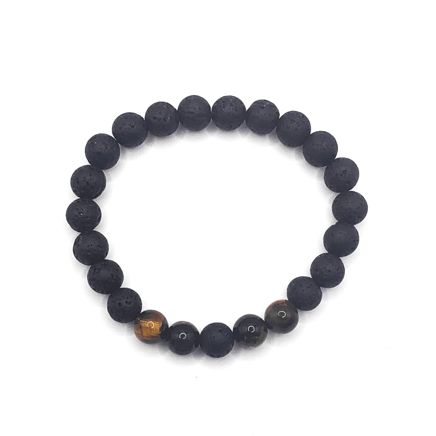 CZ Grain 3 Stone Tiger Eye & Lava Rock Essential Oil Diffuser Bead Bracelet