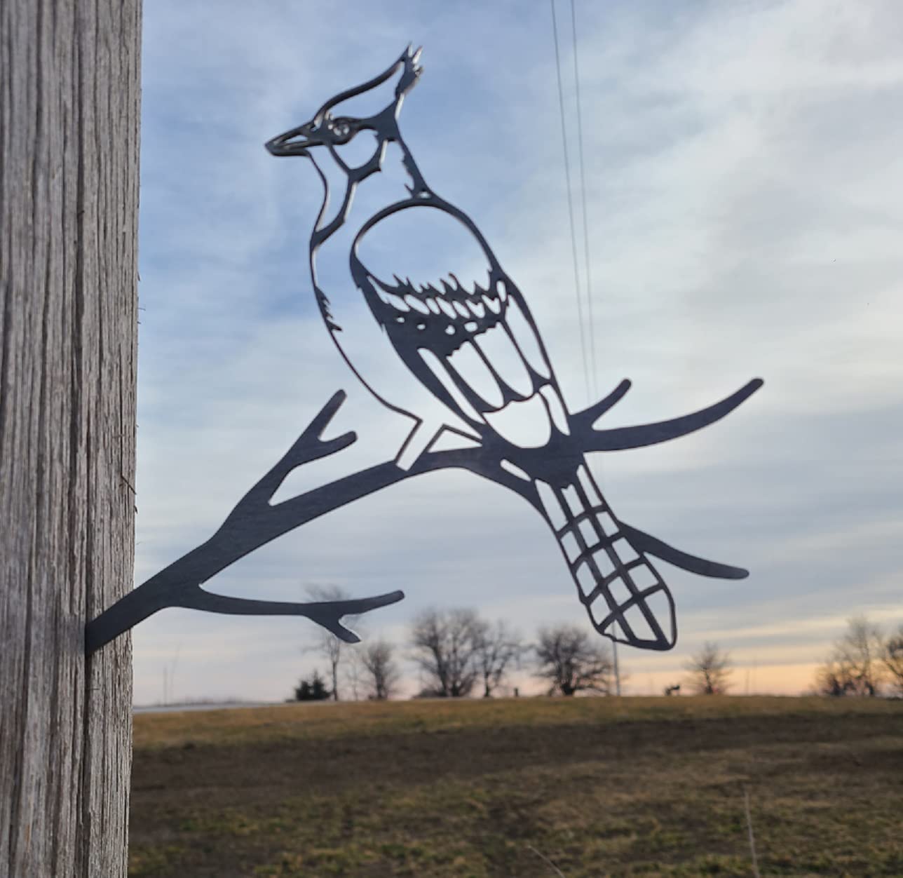 CZ Grain Blue Jay on a Branch Metal Art - Made in USA - Yard or Garden Art, Silhouette Art - Tree Bird Art