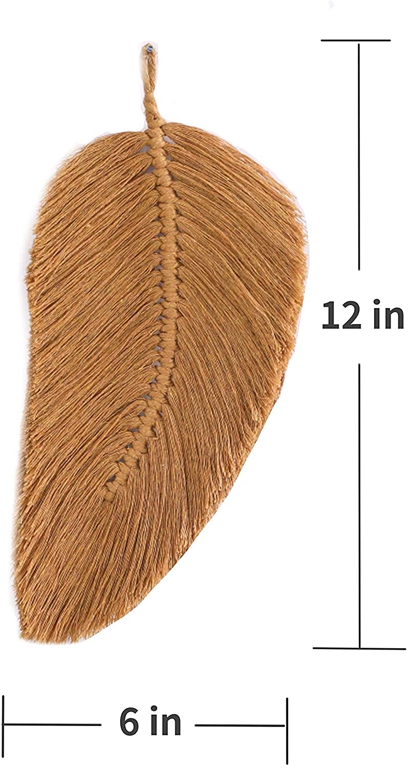 Two Macrame Feather Wall Hangings - Khaki and White - Comb Included