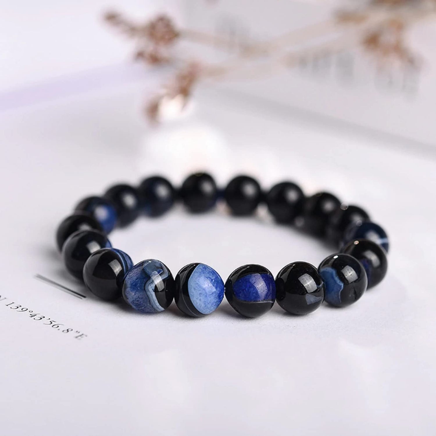 CZ Grain Blue Crystal Agate- Healing- Calming- Power Stone Bracelet