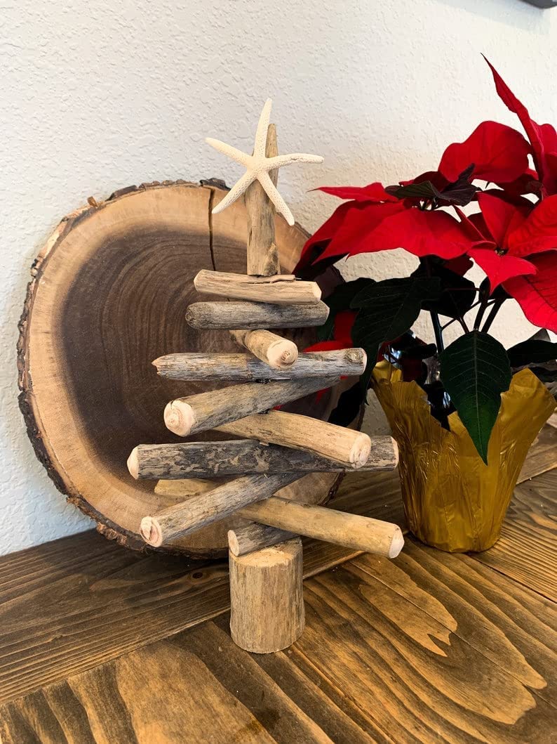CZ Grain 1 Ft Tall Handmade Shabby Chic Driftwood Christmas Tree, Brown