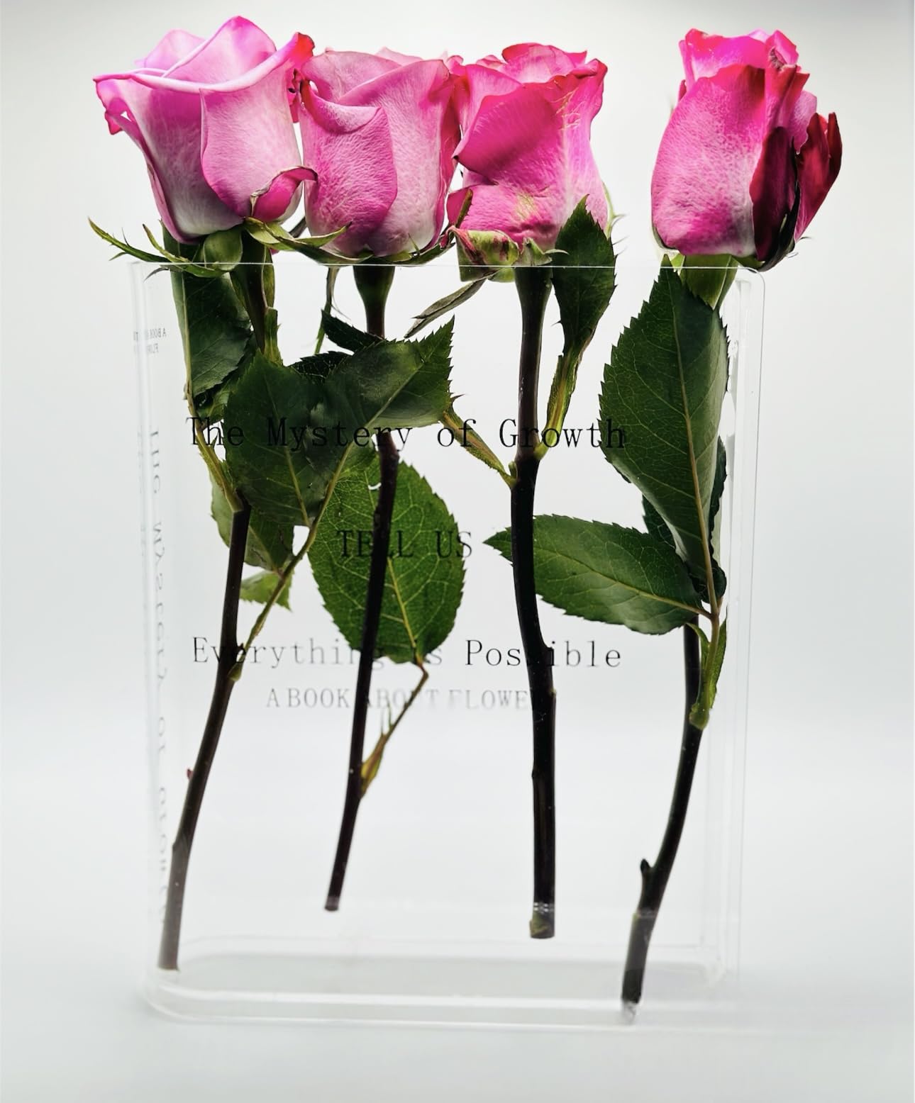 Bookend Clear Flower Vase, Cute Shelf Decor for Cut Flowers - Vases for Home Office Decor, A Book About Flowers