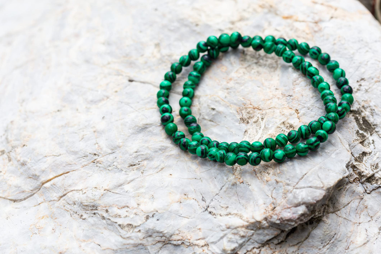 CZ Grain Handmade Malachite Gem Semi Precious Gemstone 8mm Round Beads Stretch Bracelet 7" Unisex