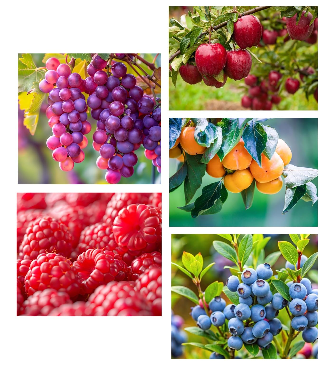 Fruit Grower Seedlings Kit - 5 Types of Fruit Seedlings - Apple, Persimmons, Raspberry, Blueberry, Red Grape - All 1 Year Seedlings Ready to Plant