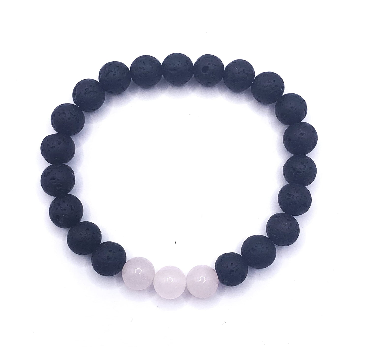 CZ Grain 3 Rose Quartz-crystal Lava Rock Essential Oil Diffuser Bead Bracelet- Chakra
