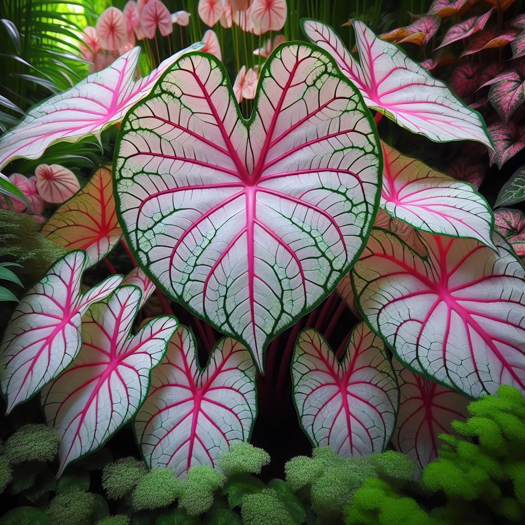 10 Fiesta Caladium Bulbs for Planting - Perennial Hosta, Elephant Ears, Fancy (10 Bulbs)