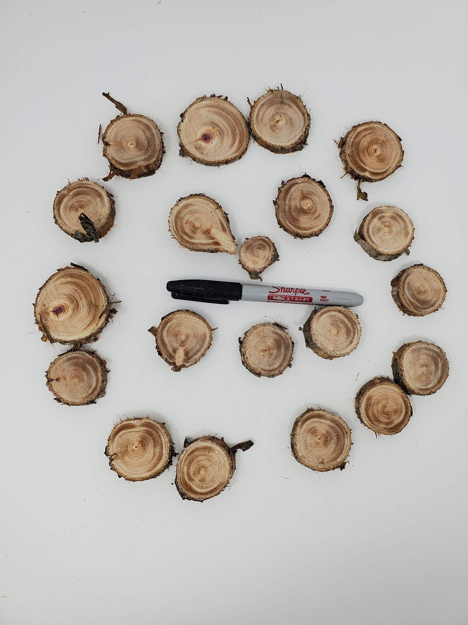 20 Real Cedar Wood Discs. Wooden Coins, Great for Crafts and DIY, Wood Button Slices. 20 Pack. Size Varies from 1 in. to 2.5 in Wide.
