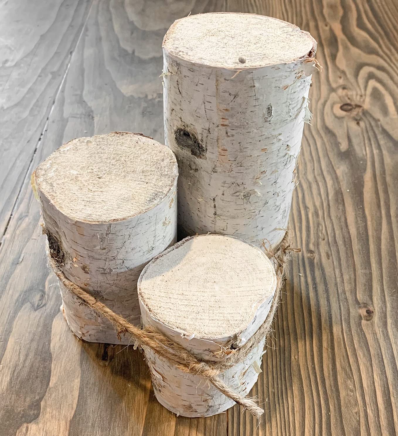 3 White Birch Pedestals - 3-5 Inched Thick - Christmas or Wedding Centerpiece, String Included - Made in USA
