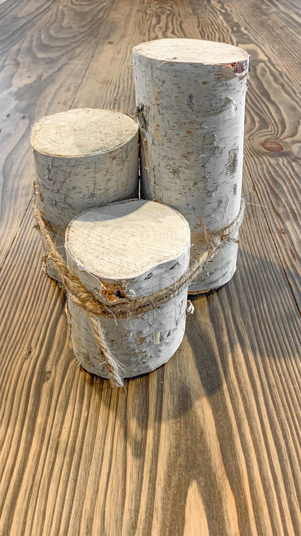 3 White Birch Pedestals - 3-5 Inched Thick - Christmas or Wedding Centerpiece, String Included - Made in USA