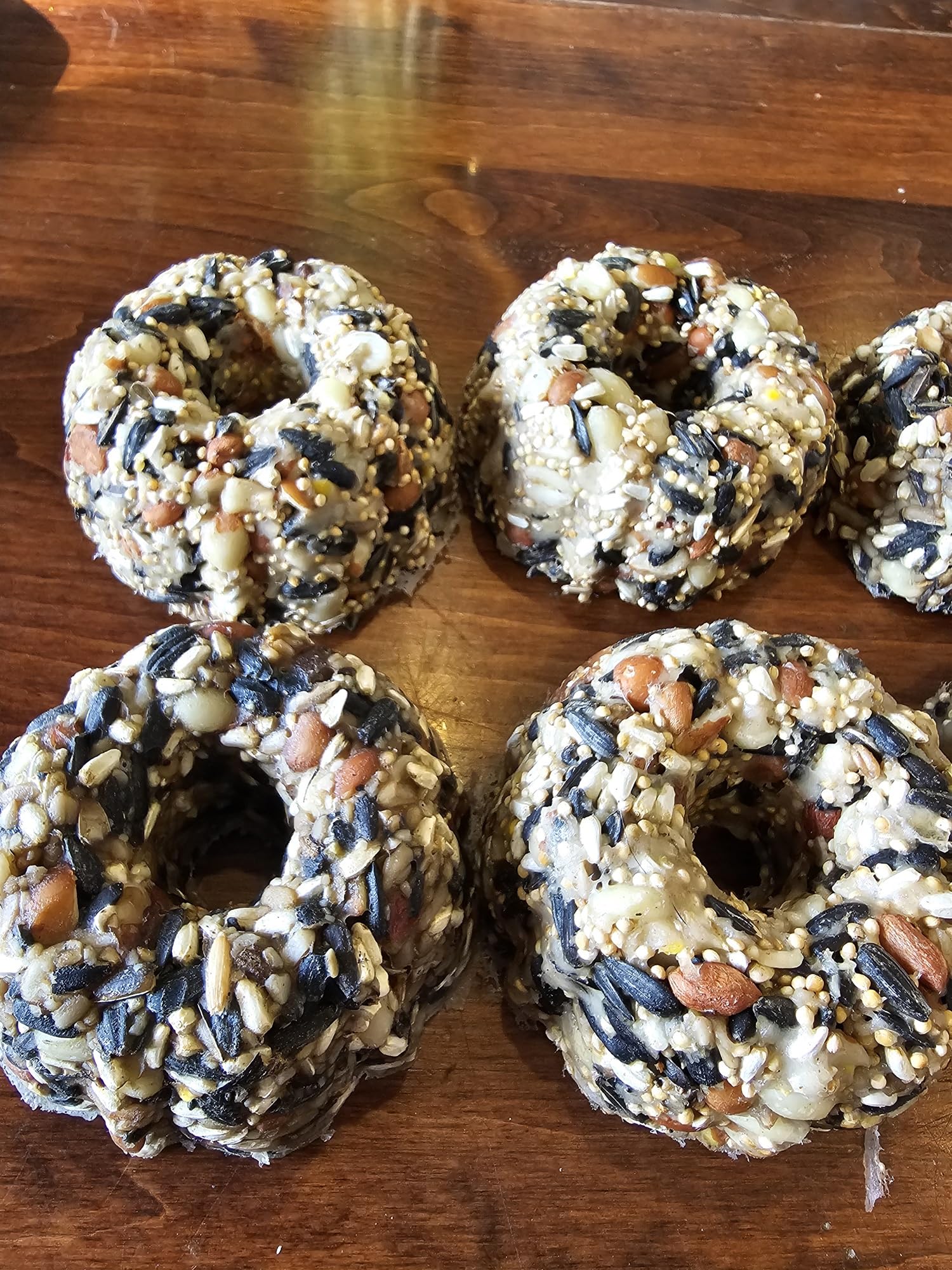 6 Bird Food Donuts and Hanging Feeder - Handmade Feeder and Bird Feed Donuts to Attract Songbirds, Cardinals, Robins - Bird Watching