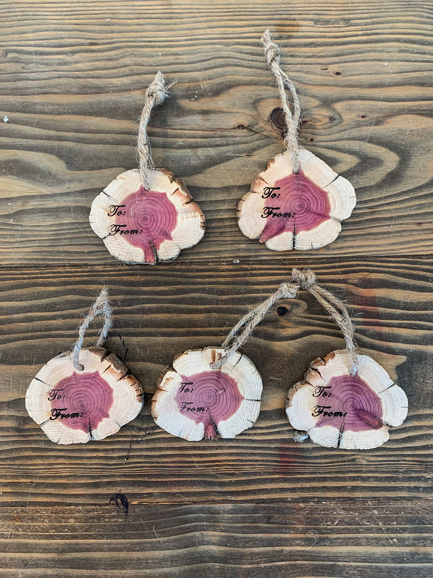 Cedar Slice Christmas Gift Tags and Christmas Ornament - Made in USA - Wine Bottle Gift Tag