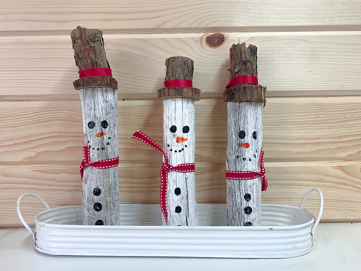 CZ Grain 3 Driftwood Snowman - Approx 9 inches Tall - Adorable Christmas Decoration - Handmad in USA