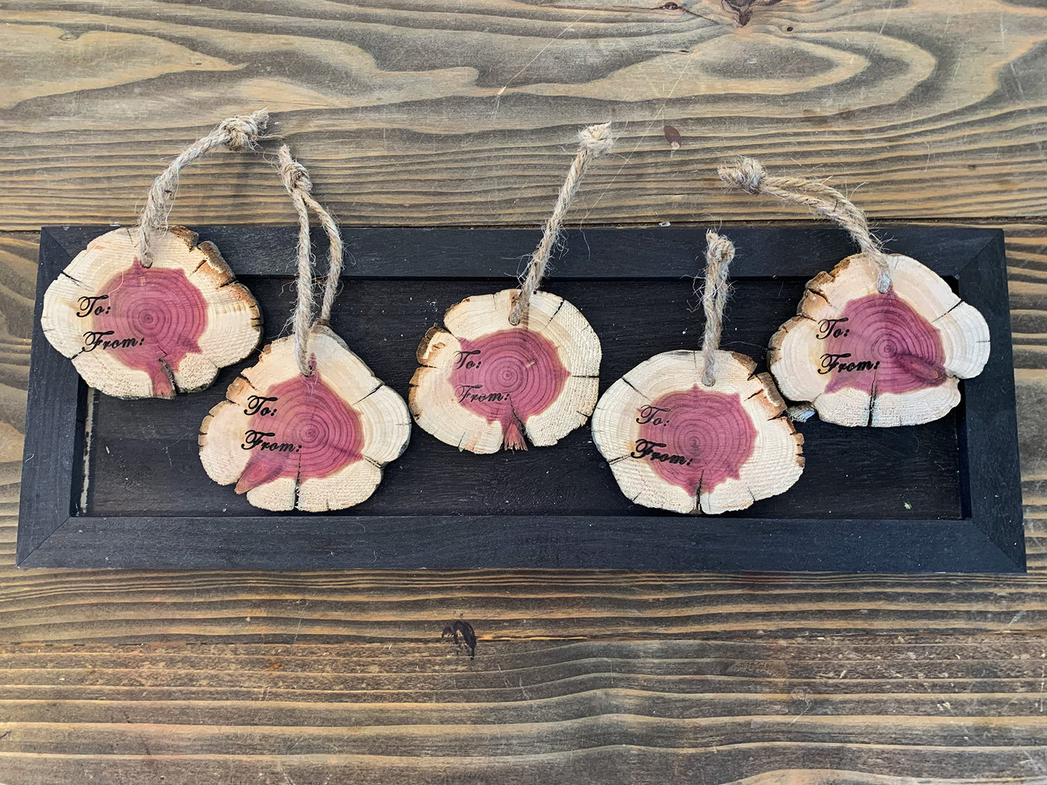 Cedar Slice Christmas Gift Tags and Christmas Ornament - Made in USA - Wine Bottle Gift Tag