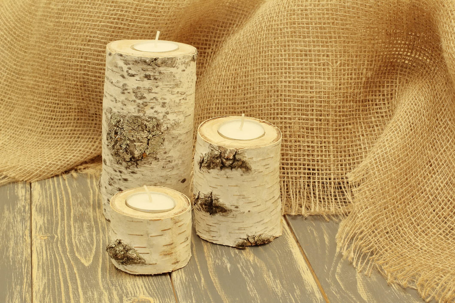 Real Birch Log Candleholder Set of 3 - Candles Included 3,6,9 Inch