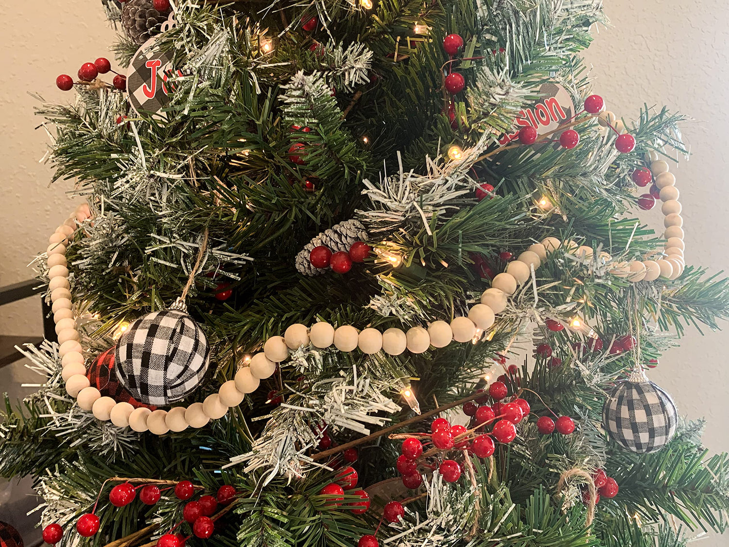 Authentic Farmhouse Wooden Macramé Beads Strung On Twine with a Rustic Fringe Tassel