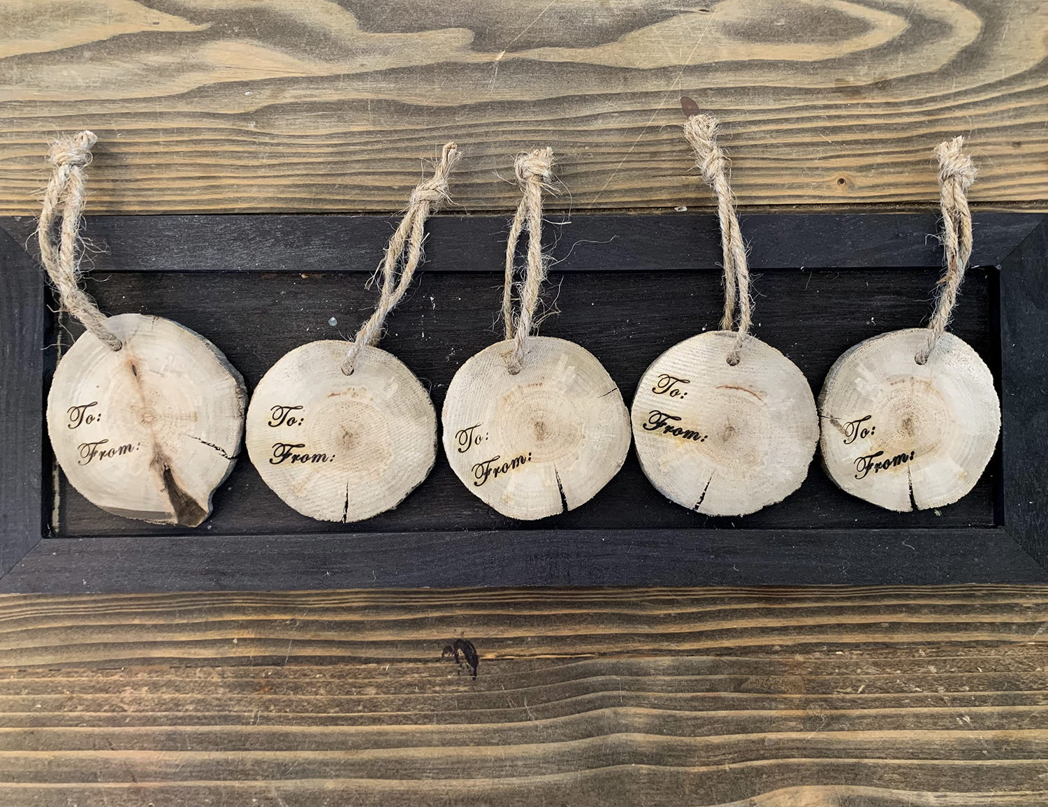10 Pcs. Driftwood Slices Christmas Gift Tags and Tree Ornament - Made in USA - Wine Bottle Gift Tag