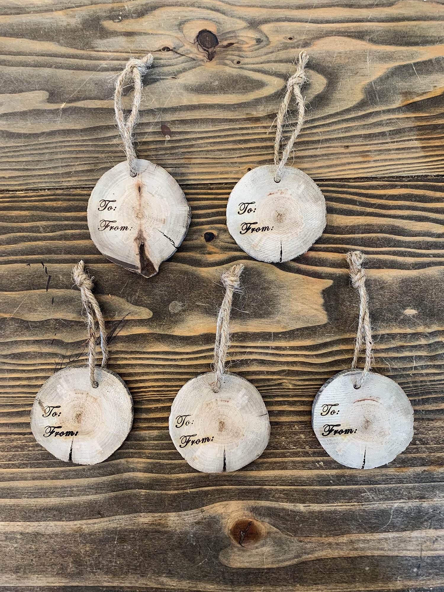 10 Pcs. Driftwood Slices Christmas Gift Tags and Tree Ornament - Made in USA - Wine Bottle Gift Tag